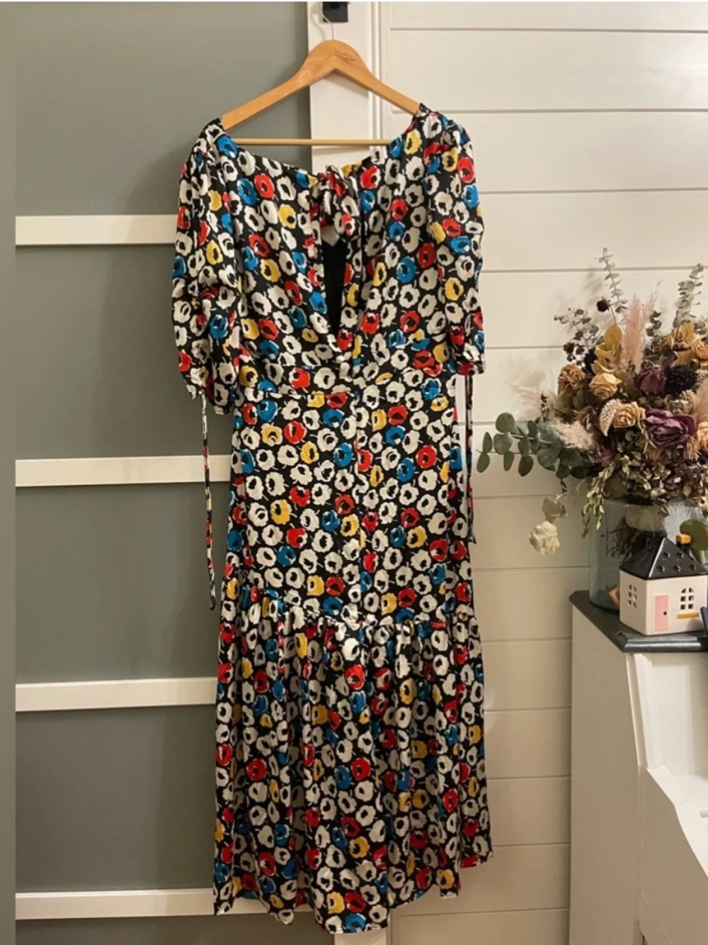 Topshop Retro Primary Colors Midi Peplum Floral Dress EUC Size 14
